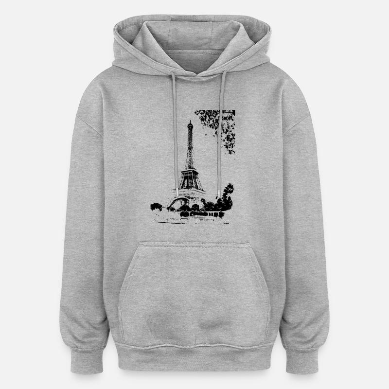 Tour Eiffel PARIS (Noir) - Sweat à capuche oversize unisexe - gris chiné