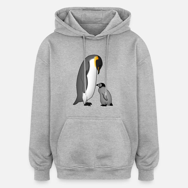 Manchot empereur avec bébé - Sweat à capuche oversize unisexe - gris chiné