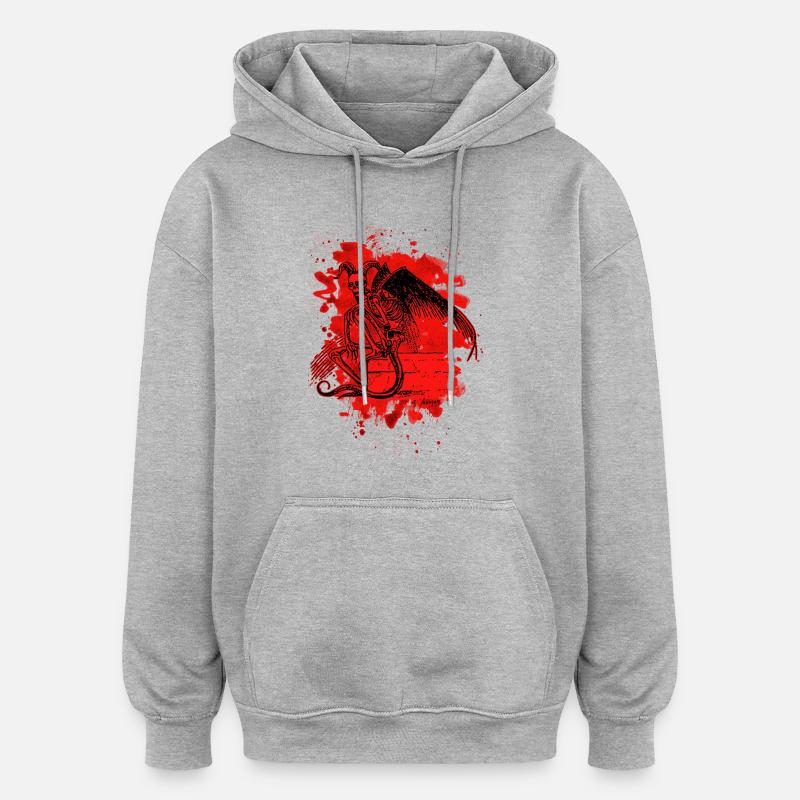 Sitting Demon – bleached red - Oversized Unisex Hoodie - Grau meliert