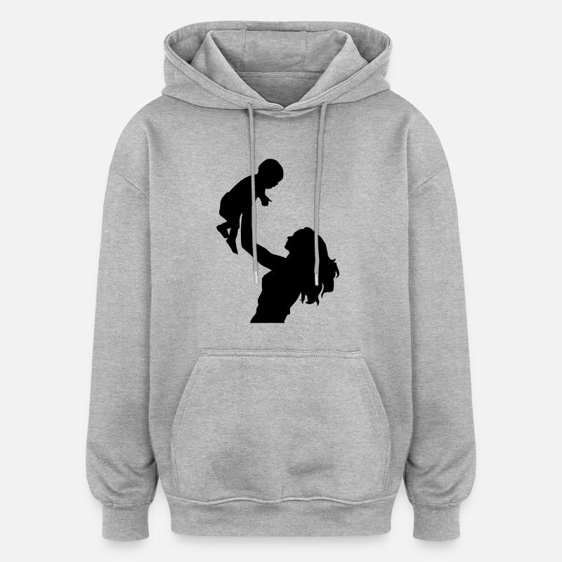 Maman et Bébé - Sweat à capuche oversize unisexe - gris chiné