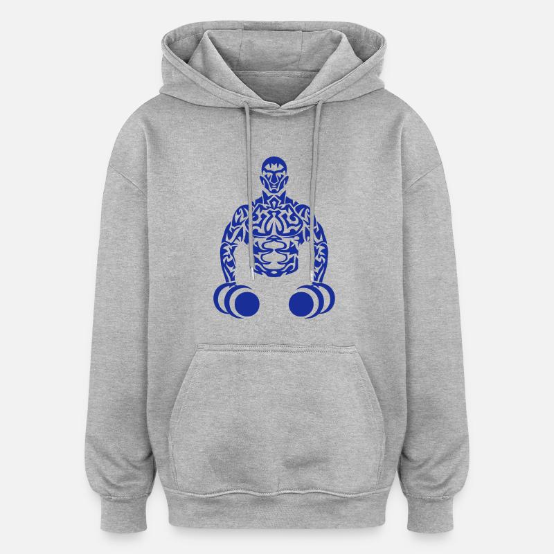 bodybuilder musculation muscu tribal - Sweat à capuche oversize unisexe - gris chiné