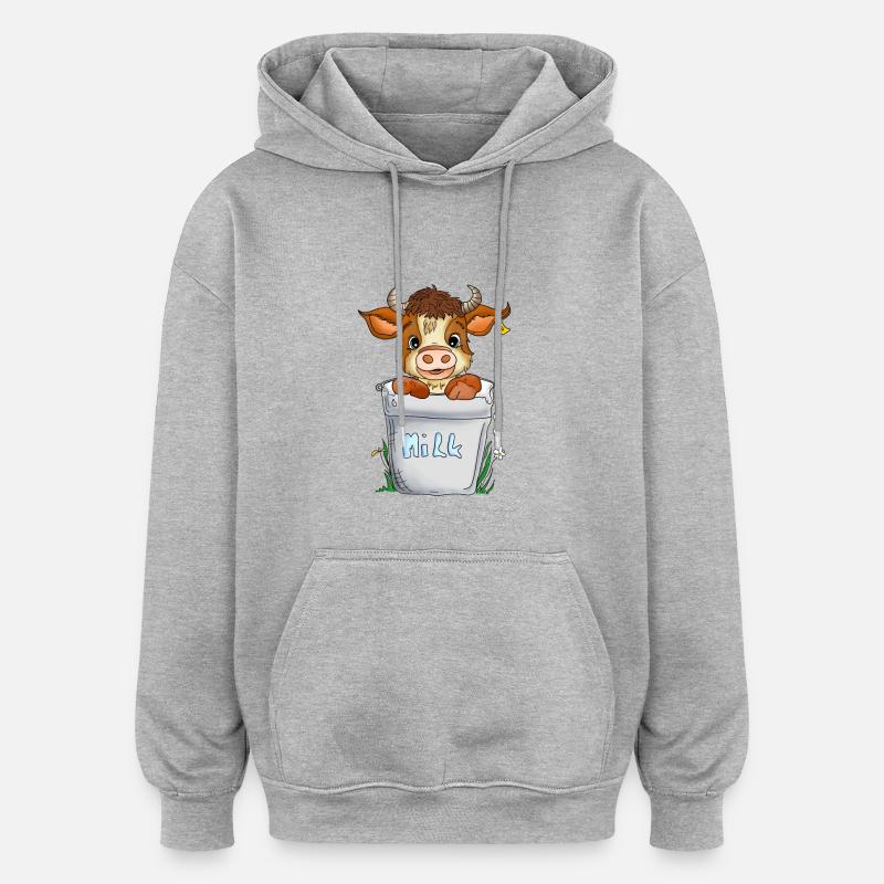 Vache joyeuse - Sweat à capuche oversize unisexe - gris chiné