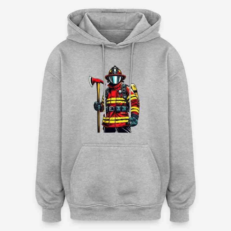 Pompier - Sweat à capuche oversize unisexe - gris chiné