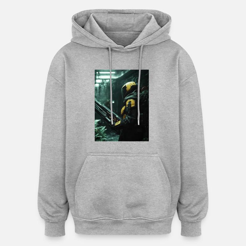 Sci Fi Krieger4 - Oversized Unisex Hoodie - Grau meliert