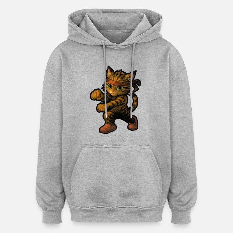Chat de Kung Fu - Sweat à capuche oversize unisexe - gris chiné