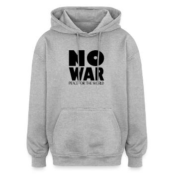 PAS GUERRE Paix pour le monde - Sweat à capuche oversize unisexe - gris chiné - Devant - Noah (186cm)
