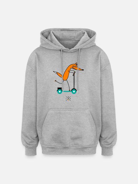 Fuchs fährt Roller - Oversized Unisex Hoodie - Grau meliert