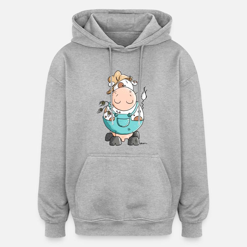 Bauer Ewald - Kuh - Bauernhof - Oversized Unisex Hoodie - Grau meliert