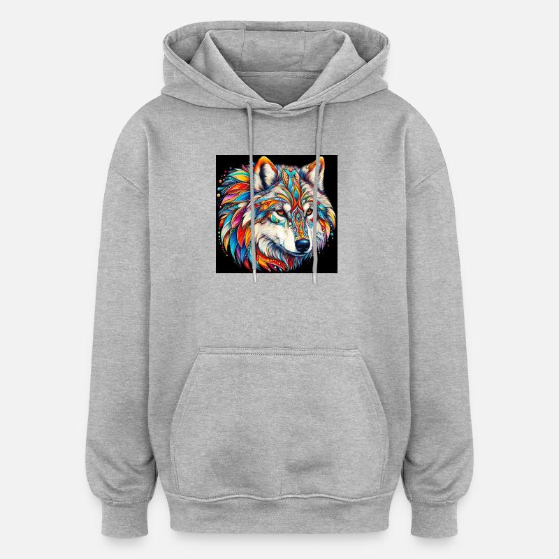 Wolf - Oversized Unisex Hoodie - Grau meliert