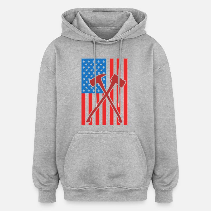 Drapeau de Fire Fighting USA - Sweat à capuche oversize unisexe - gris chiné