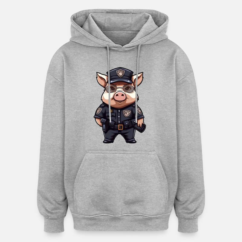 Policier cochon - Sweat à capuche oversize unisexe - gris chiné