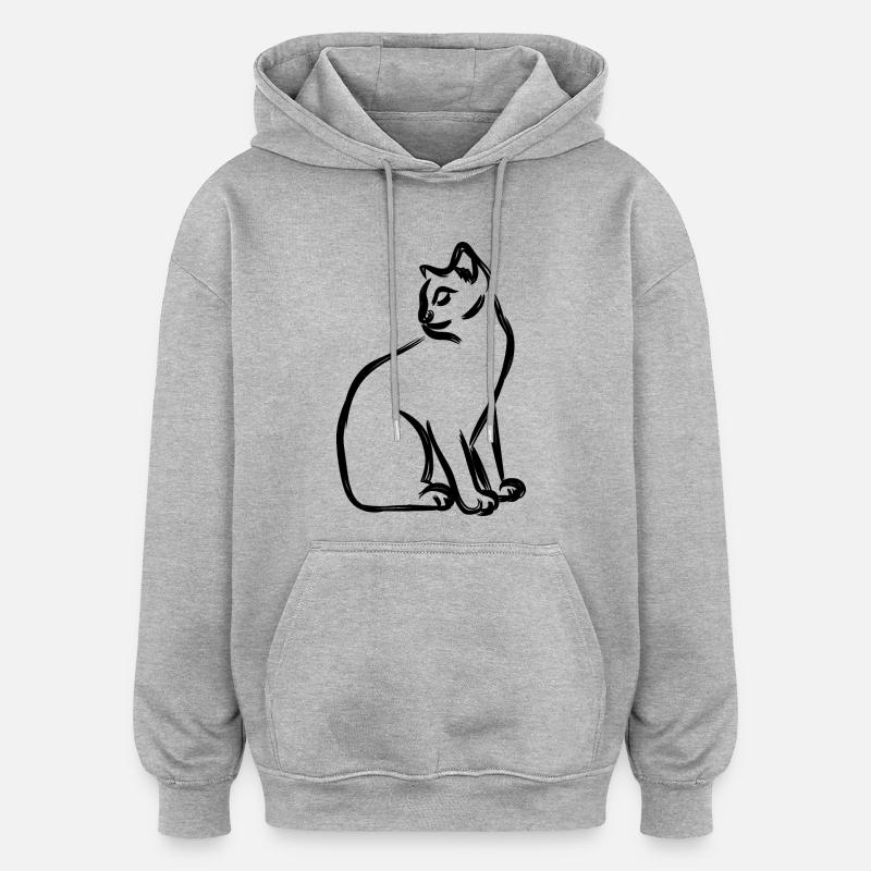 Chat - Sweat à capuche oversize unisexe - gris chiné