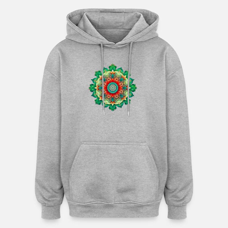 Mandala de Fleurs Kaléidoscope - Sweat à capuche oversize unisexe - gris chiné