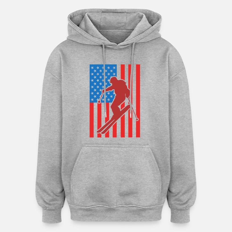 Ski Drapeau des États-Unis - Sweat à capuche oversize unisexe - gris chiné