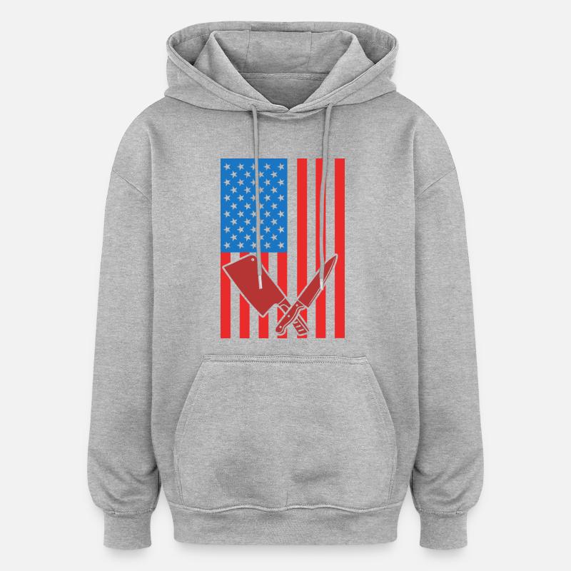 Drapeau des États-Unis de boucher - Sweat à capuche oversize unisexe - gris chiné