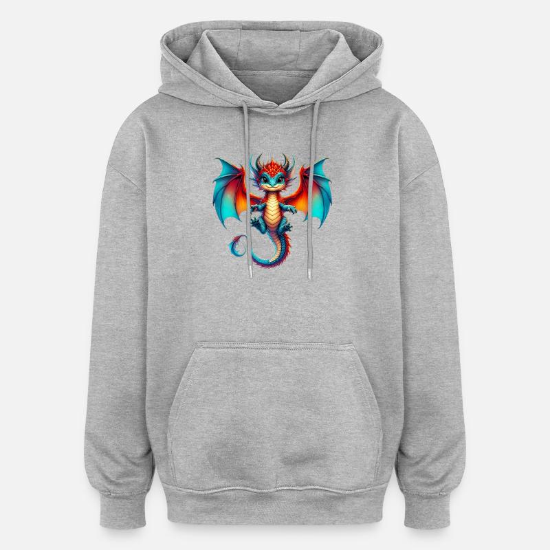 Drache - Oversized Unisex Hoodie - Grau meliert