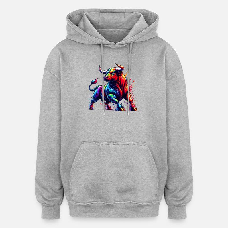 Stier - Oversized Unisex Hoodie - Grau meliert