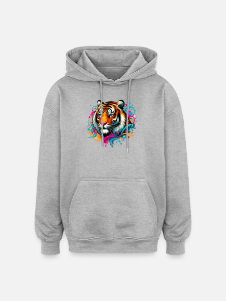 Tigre - Sweat à capuche oversize unisexe - gris chiné