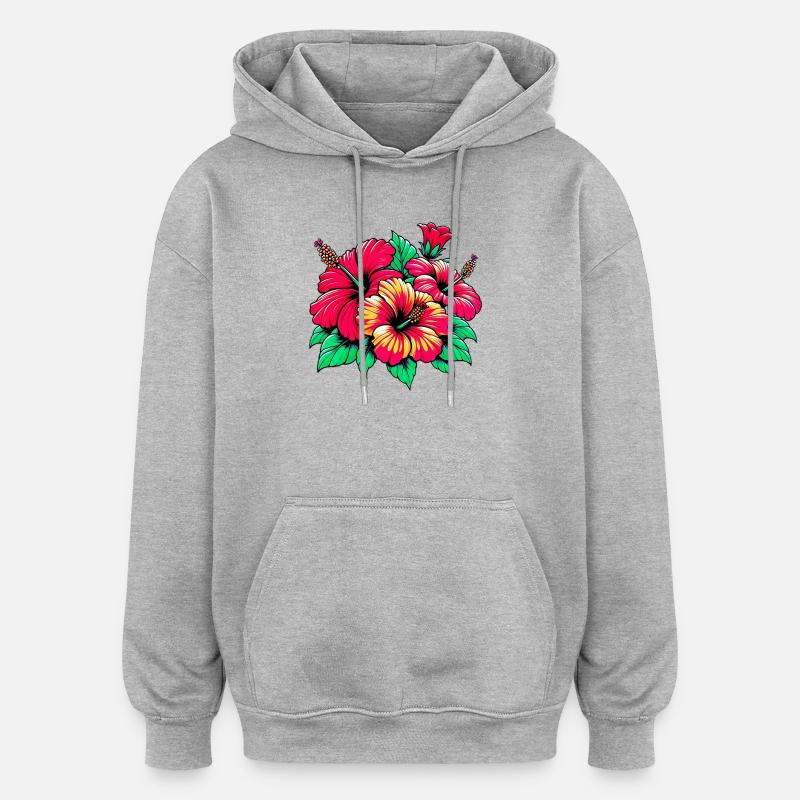 Fleurs d’hibiscus - Sweat à capuche oversize unisexe - gris chiné