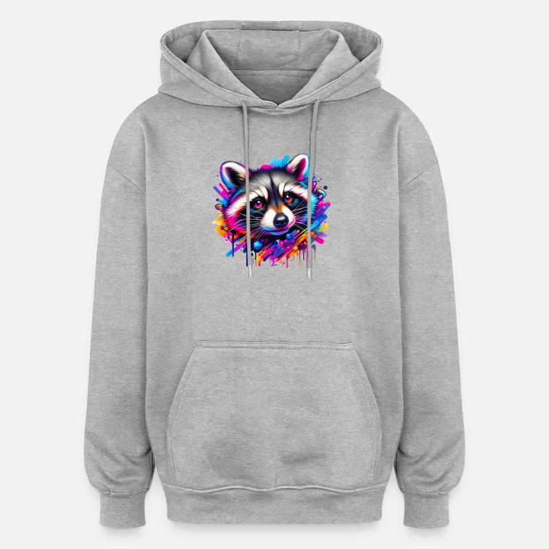 Raton laveur - Sweat à capuche oversize unisexe - gris chiné