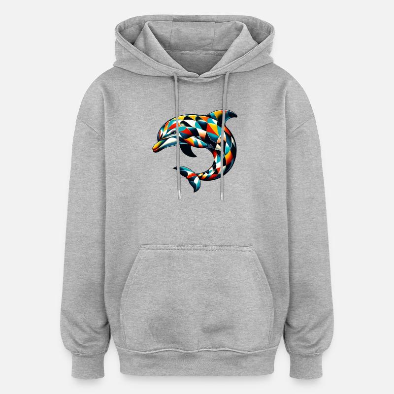 Dauphin arlequin - Sweat à capuche oversize unisexe - gris chiné