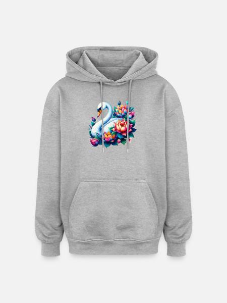 Schwan verziert mit Lotusblüten - Oversized Unisex Hoodie - Grau meliert