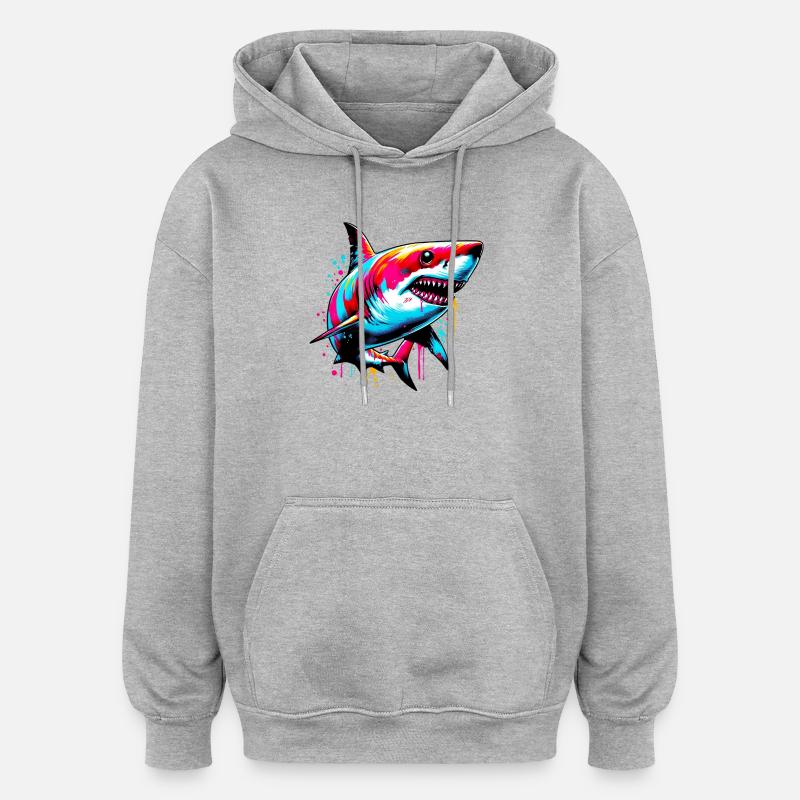 Requin - Sweat à capuche oversize unisexe - gris chiné