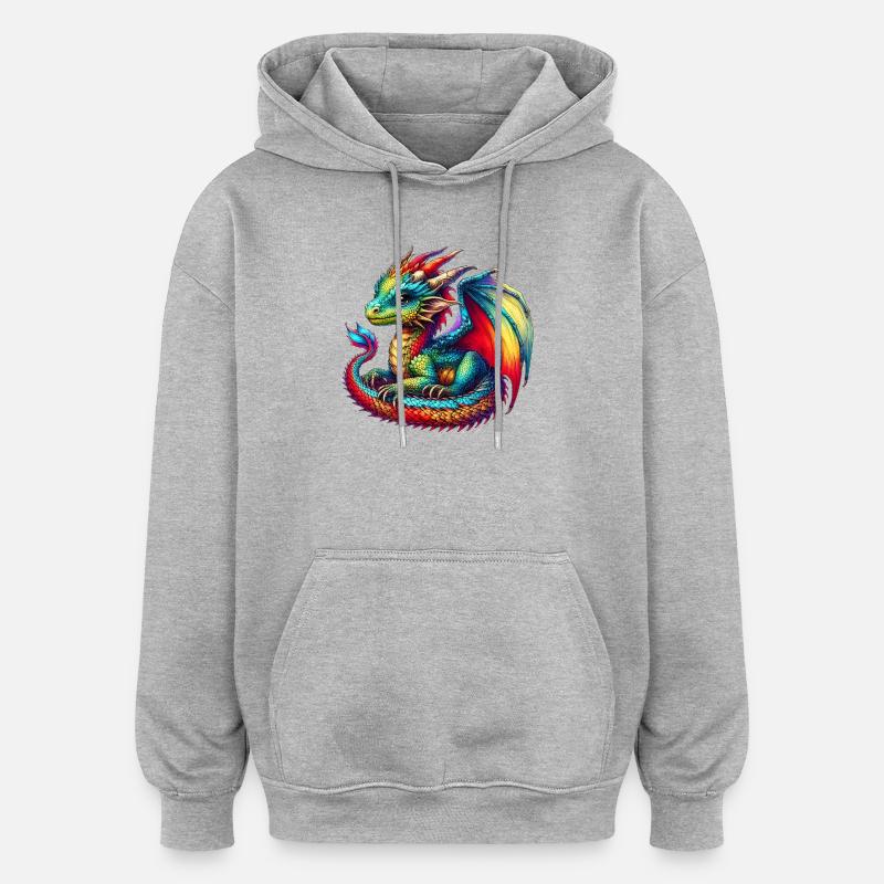 Drache - Oversized Unisex Hoodie - Grau meliert