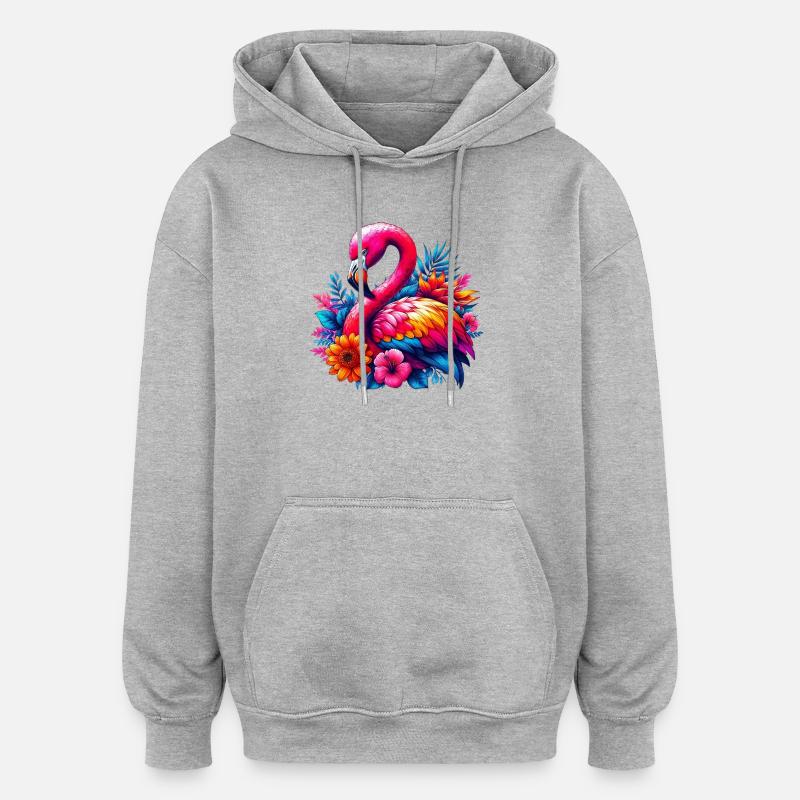 Flamant - Sweat à capuche oversize unisexe - gris chiné
