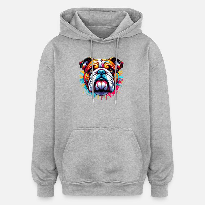 Bouledogue anglais Chien - Sweat à capuche oversize unisexe - gris chiné