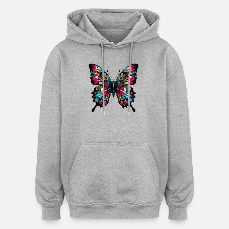 Papillon - Sweat à capuche oversize unisexe - gris chiné
