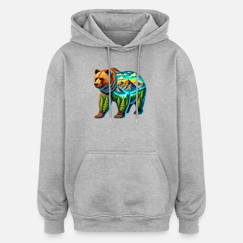 Ours - Sweat à capuche oversize unisexe - gris chiné
