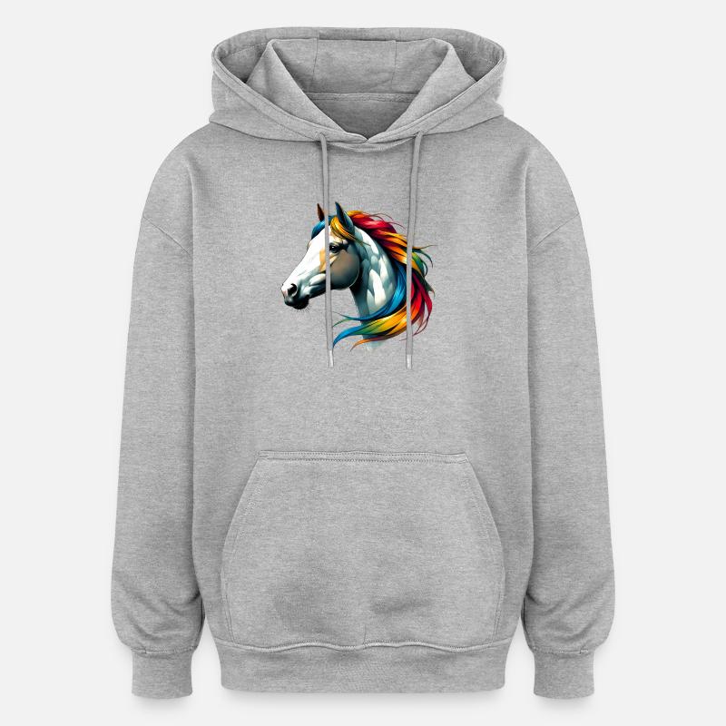 Pferd - Oversized Unisex Hoodie - Grau meliert