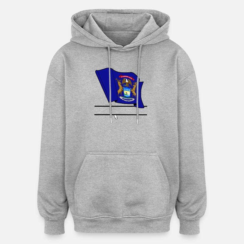 Bannière de texte Flag Michigan - Sweat à capuche oversize unisexe - gris chiné