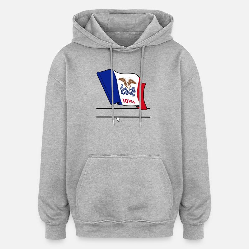 Drapeau Iowa bannière de texte - Sweat à capuche oversize unisexe - gris chiné