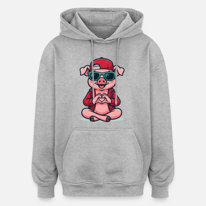Vibrations d’amour de cochon - Sweat à capuche oversize unisexe - gris chiné