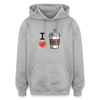 Ich liebe Kaffee - Oversized Unisex Hoodie - Grau meliert - Vorne - Noah (186cm)
