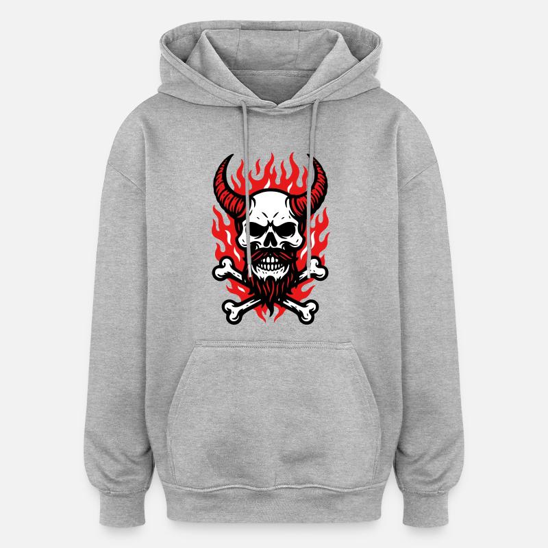 Démon Crâne de Feu - Sweat à capuche oversize unisexe - gris chiné