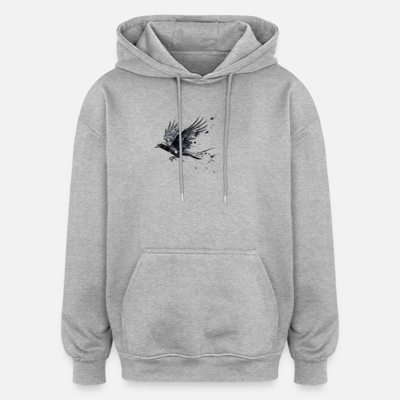 Crow Raven Paint Splash - Aquarelle moderne - Sweat à capuche oversize unisexe - gris chiné