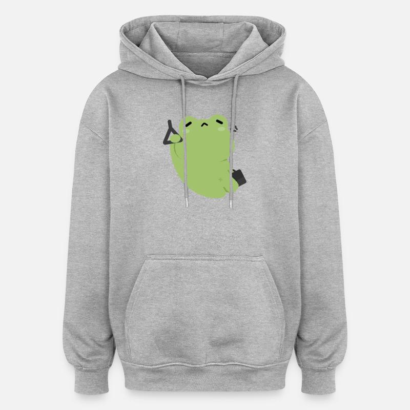 Trajet de la grenouille verte fatiguée - Sweat à capuche oversize unisexe - gris chiné