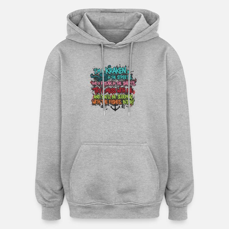 GRAFFITI DE RUE KRAKEN DISANT - Sweat à capuche oversize unisexe - gris chiné