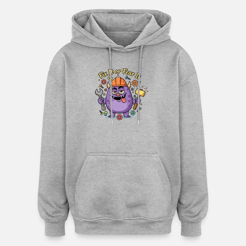 Réparez-le ou craignez-le Construire un monstre - Sweat à capuche oversize unisexe - gris chiné
