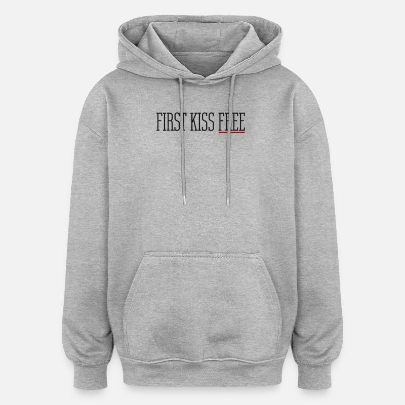 PREMIER BAISER GRATUIT - Sweat à capuche oversize unisexe - gris chiné