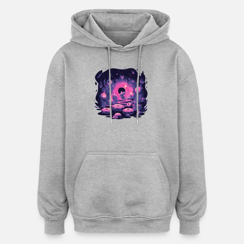 Neon Mäusehöhle mit Donuts - Oversized Unisex Hoodie - Grau meliert