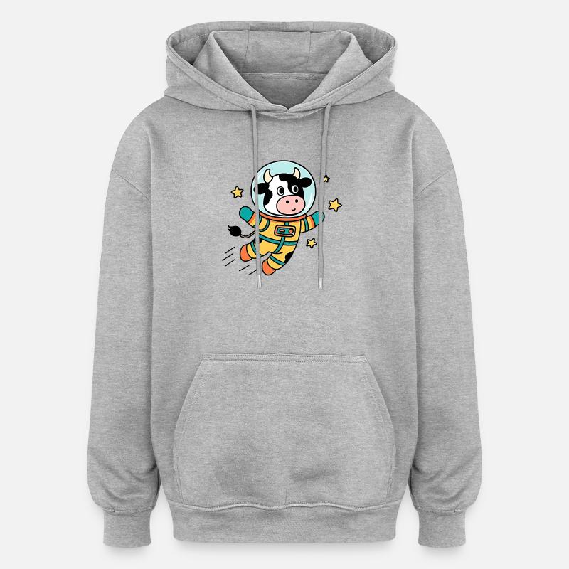 Vache Astronaute dans l'espace - Sweat à capuche oversize unisexe - gris chiné