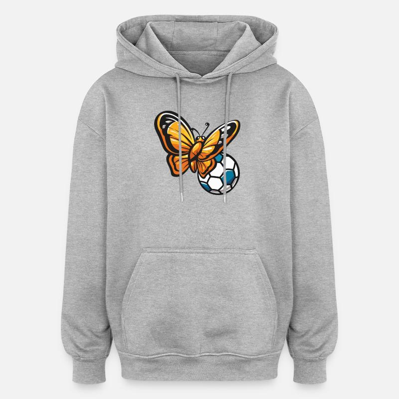 Le papillon rencontre le football - Sweat à capuche oversize unisexe - gris chiné