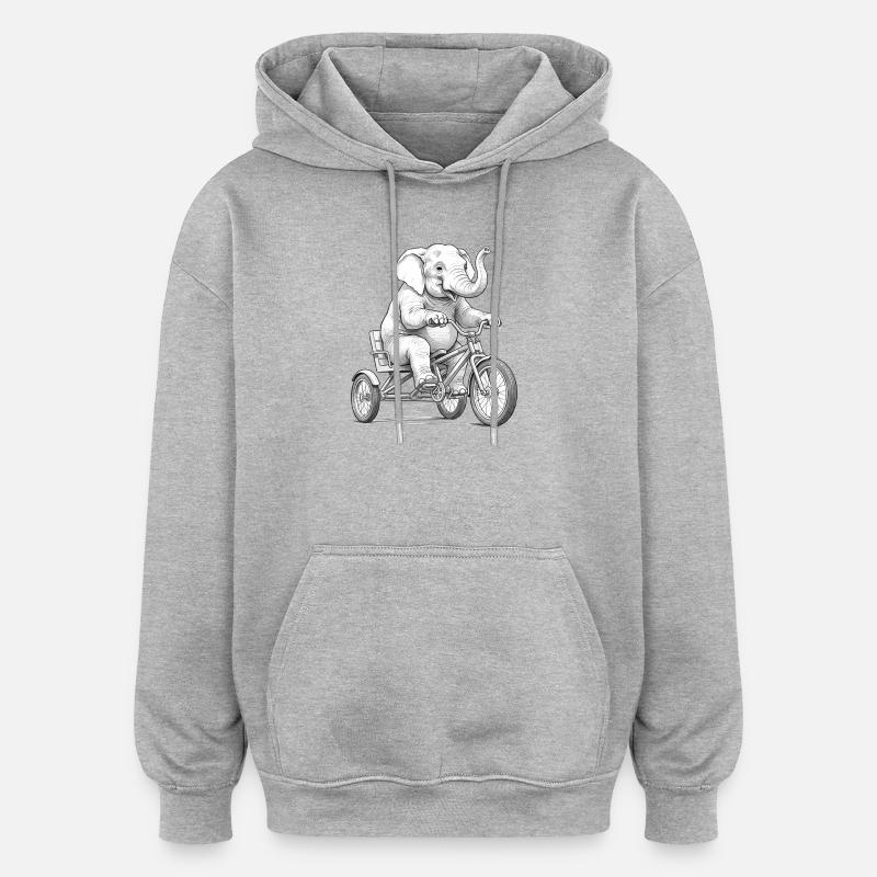 Éléphant sur un tricycle - Sweat à capuche oversize unisexe - gris chiné