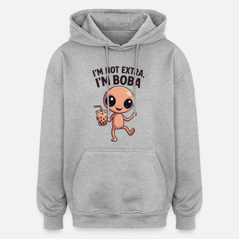 Charme Boba : Pas Extra, juste Sourire - Sweat à capuche oversize unisexe - gris chiné