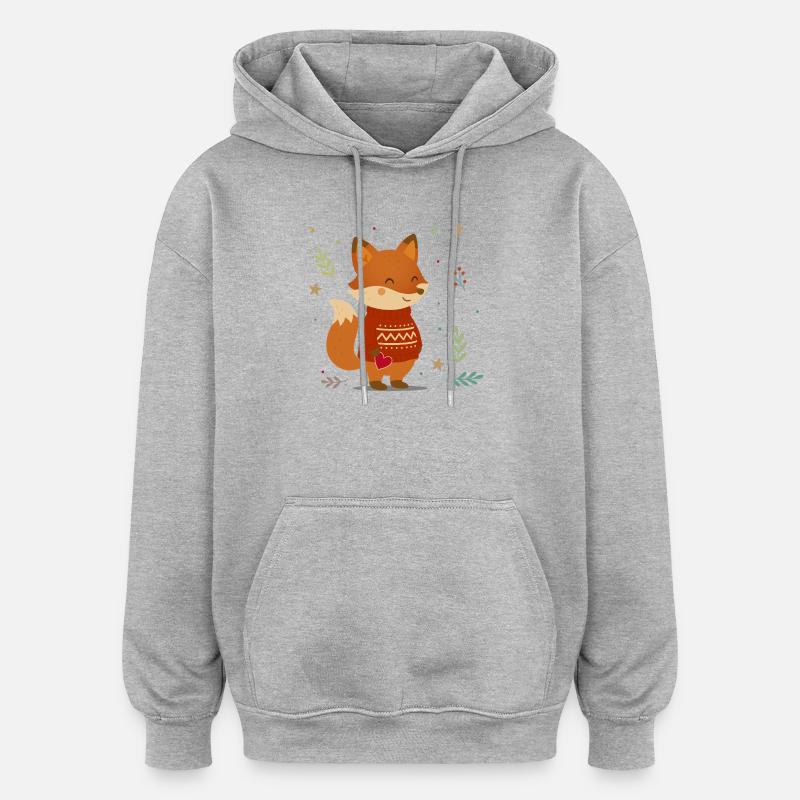 Süßer Fuchs im Pullover mit Herz - Oversized Unisex Hoodie - Grau meliert