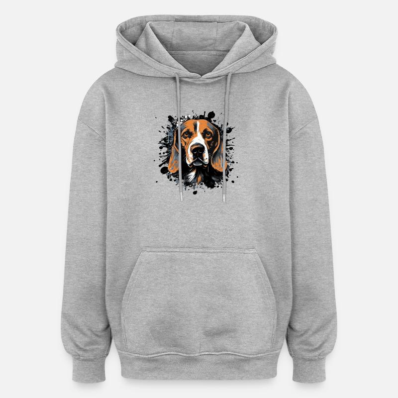 Portrait de Spritz Beagle - Sweat à capuche oversize unisexe - gris chiné